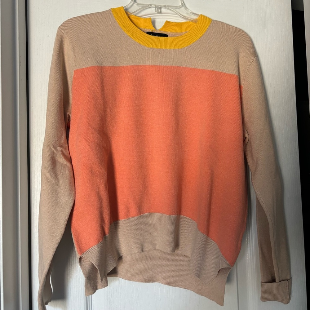 Roolee Beige and Coral Colorblock Sweater